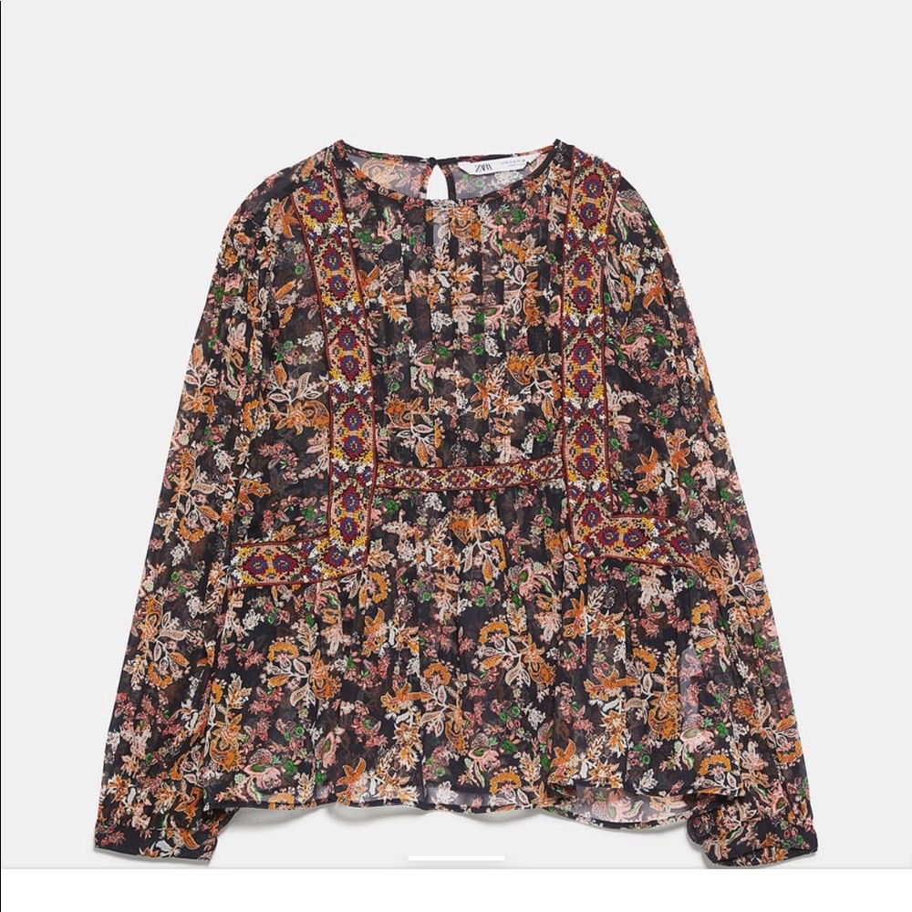 ISO Zara Floral Embroidered blouse
